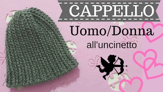 Cappello UOMODONNA alluncinetto  Punto a rilievo davanti e indietro [upl. by Rimahs]