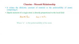 ClausiusMossotti Relation relation bw εr of a dielectric to the polarizability α of atoms in it [upl. by Aitak]