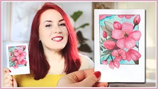 How to Paint Cherry Blossoms Inspired Flowers with Watercolors Spring Painting Ideas [upl. by Milda]