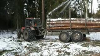 Belarus Mtz 1025 forestry tractor working in winter [upl. by Englebert]