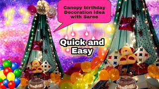 Easy Canopy Birthday Decoration Ideas At home With Saree How to make floor Seating Canopy by Saree [upl. by Nayhr]