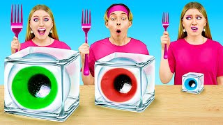 GIANT VS MEDIUM VS TINY EYEBALL  Food Challenge Eating Only Big and Small Candies by 123 GO FOOD [upl. by Inoj199]