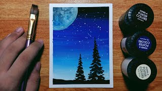 Easy Poster Color Night Sky Painting for Beginners  Stepbystep Tutorial [upl. by Sivartal]