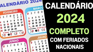 CALENDÁRIO 2024 COMPLETO COM FERIADOS NACIONAIS [upl. by Winthrop]