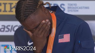 Noah Lyles overcome with emotion during anthem for 100m World Championship  NBC Sports [upl. by Gurl896]