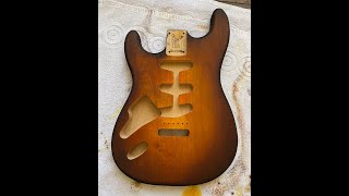 DIY Bourbon Burst on Stratocaster body Alder Warmoth with Angelus Leather dye  Step 1 [upl. by Smaoht]