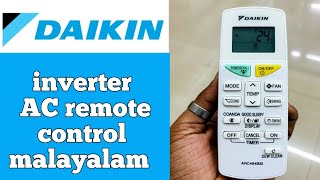 DAIKIN inverter AC remote control function Malayalam [upl. by Hairahcez]