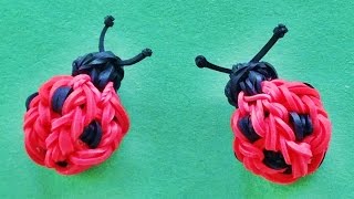 Rainbow Loom 3D Ladybug Charm How to make with loom bands Monster Tail or loom [upl. by Zubkoff]