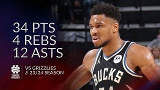 Giannis Antetokounmpo 34 pts 4 rebs 12 asts vs Grizzlies 2324 season [upl. by Nosyt]