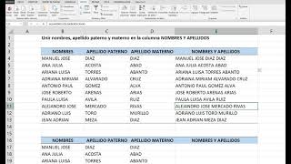 UNIR NOMBRES Y APELLIDOS EN UNA SOLA COLUMNA EN EXCEL [upl. by Brink]