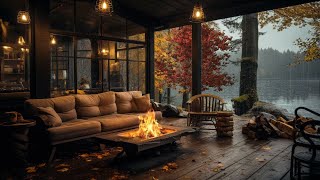 Autumn Cozy Lake House Porch in Rainy Morning with Bonfire and Fall Ambience For Sleep [upl. by Balch277]