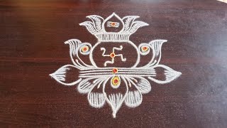 Lakshmi kalasam Lotus flower kolam by laks Rangoli designs [upl. by Bronny]