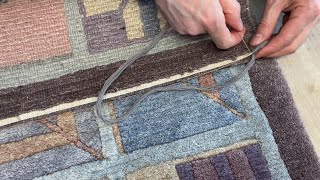 Nepal carpet remove fringes how to repair Nepal Teppich Fransen entfernen تعمیر ریشه فرش نپال [upl. by Ahsiuqal]