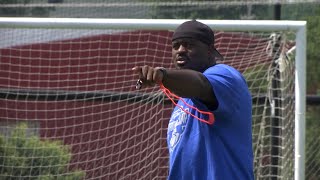 Okemos alum Carolina Panthers offensive lineman Taylor Moton hosts annual 517 Football Camp in Lans [upl. by Annavahs]