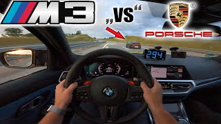 Crazy 2021 M3 Competition meets Porsche 992 and Macan Turbo on German Autobahn✔ [upl. by Konstanze841]