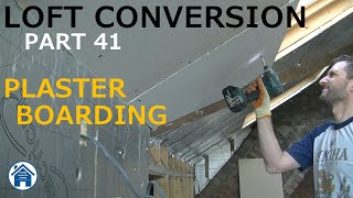 Loft conversion part  41  Plaster boarding Dry walling a loft conversion DIY loft conversion [upl. by Cooke]