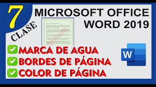 Microsoft Word 2019  Aplicar Marca de Agua Bordes de Pagina Aplicar Color a la pagina [upl. by Bendicty]