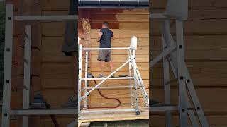 Sanding a log house Bosch GET 75150 Bosch GRO 12V35 Stanley Fatmax 6L Krause Corsa Mini [upl. by Enylorac]