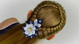 ONESIDED FRENCH braid quotCriss Crossquot Quick and Easy hairstyle for girls 47 LittleGirlHair [upl. by Hafirahs]