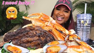 SEAFOOD MUKBANG  SNOW CRAB LEGS  GREEN LIP MUSSELS  RIBEYE STEAK 먹방쇼 [upl. by Arikehs224]