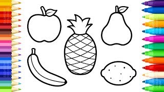 Fruits Coloring Pages  How to Draw and Paint Sweet Fruits  Art Colours for Kids [upl. by Arorua]