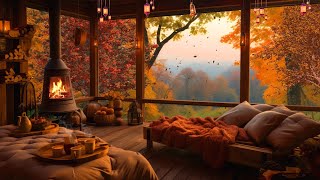 Cozy autumn sunny morning ambience with nature sounds for sleep fall leaves amp cozy treehouse [upl. by Niloc]