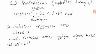 Bab 2 part 2 Matematik Tingkatan 2  Pemfaktoran dan Pecahan Algebra [upl. by Enyedy]