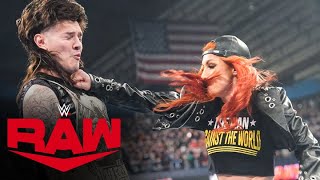 Becky Lynch punches “Dirty” Dom and brawls with Rhea Ripley Raw highlights March 25 2024 [upl. by Nilhsa]