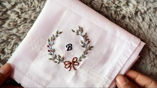 Embroidery on handkerchief  How to embroider  Embroidery for Beginners  Let’s Explore [upl. by Acquah498]