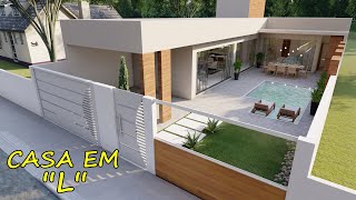 183  TOUR por uma casa em formato de quotL  COM PISCINA E ÁREA DE LAZER [upl. by Nalyk]