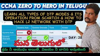 DYNAMIC TRUNKING PROTCOL IN TELUGU  DTP MODES EXPLAINED FROM BASICS  ccna  ccnp cisco [upl. by Ziwot]