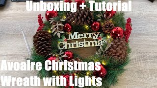 Avoalre 40cm16 inch Christmas Wreath with Lights Xmas Decoration Wreath Unboxing and instructions [upl. by Annenn]