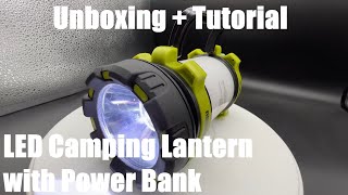 Camping Lamp LED Camping Lantern with Power Bank Red Warning Light Unboxing and instructions [upl. by Serle143]