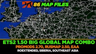 ETS2 150 Global Map Combo  Promods 270 RusMap 250 EAA Map Southeast Asia amp More Setup Guide [upl. by Arhna]