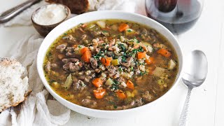 Traditional Beef and Barley Soup Recipe [upl. by Oriana]