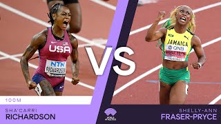 Richardson vs FraserPryce  World Athletics Championships Wins [upl. by Essined]