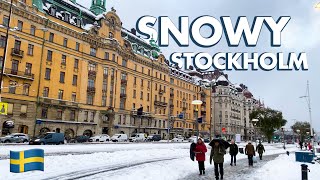 Snowy Walk in Stockholm Sweden  Strandvägen  Djurgården 4K 60fps [upl. by Alveta642]