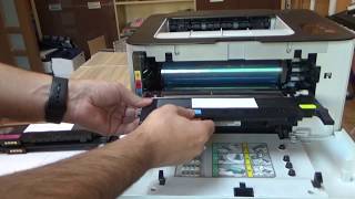 HP Color Laser 150a 150nw 178nw 179fnw Remove install replacing toner cartridge [upl. by Drucie]