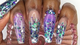 Acrylic Nails Tutorial  Acrylic Nails Infill  How to Encapsulated Nails  Purple Glitter Ombre [upl. by Chev]