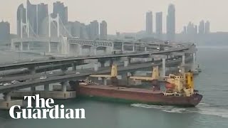 Russian cargo ship crashes into bridge in South Korea [upl. by Dorwin]