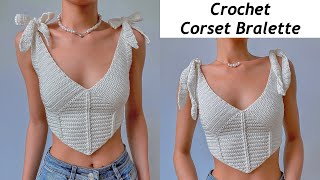 Crochet Corset Bralette Tutorial  Crochet Corset Top  Chenda DIY [upl. by Saalocin]