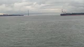 Verrazano Narrows Bridge GovernorS Island NYC Filmed on Staten Island Ferry [upl. by Tessler958]