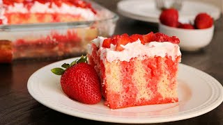 Easy Strawberry Jello Poke Cake  So Delicious [upl. by Ecirtram]