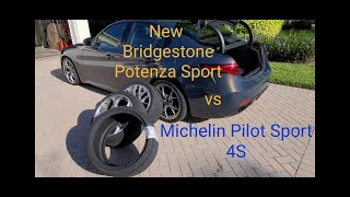 New Bridgestone Potenza Sport vs Michelin Pilot Sport 4S vs Pirelli on Alfa Romeo Giulia [upl. by Euton862]