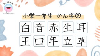 小学一年生漢字 読みと書き順⑦「白音赤生耳王口年立草」Kanji 1st Grade ⑦ [upl. by Nivlem]