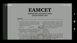 AP amp TS EAMCET 2001 phyampchem 200121 Previous Year Solved Papers apeamcet eamcet 2022 preparation [upl. by Etnuhs]