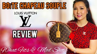 BOITE CHAPEAU SOUPLE MM REVIEW💖LOUIS VUITTON💖WHAT FITS💖MOD SHOTS💖 [upl. by Laitselec]