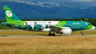 FullHD Aer Lingus quotIrish Rugby Teamquot Airbus A320 landing amp takeoff at GenevaGVALSGG [upl. by Lac]