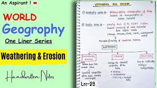 Weathering amp Erosion  Lec23  World geography  One Liners Topic Wise  An Aspirant [upl. by Anirok]