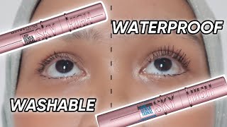 MAYBELLINE SKY HIGH MASCARA BATTLE  Washable versus Waterproof [upl. by Nivrae557]